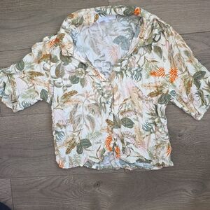Olivaceous Tropical Print Cropped Blouse Size S